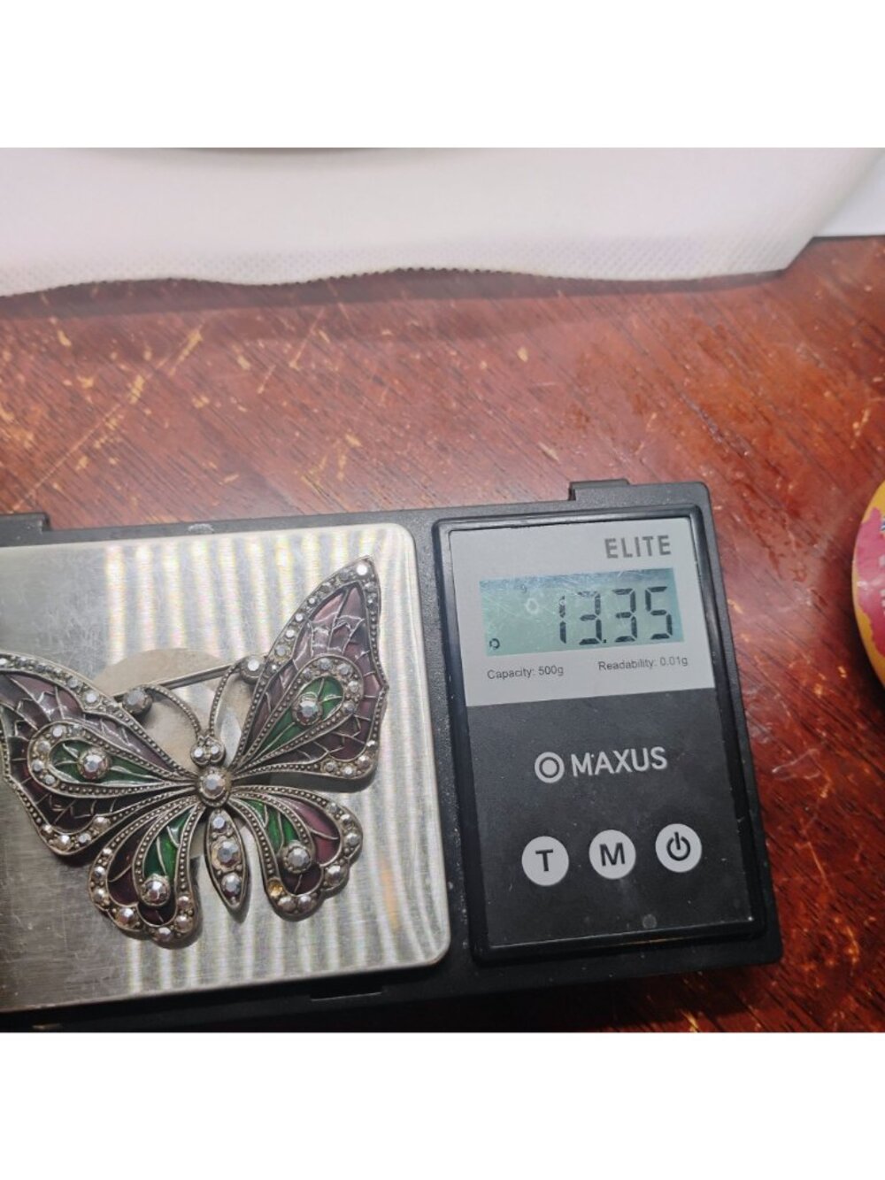 Vtg Plique a Jour Enamel & Marcasite Butterfly Brooch Pin Green Lavender - READ - Picture 8 of 8